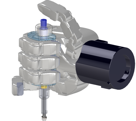 CAD assembly of a dexterous robot hand grasping the Samsung washer pick-and-place tool
